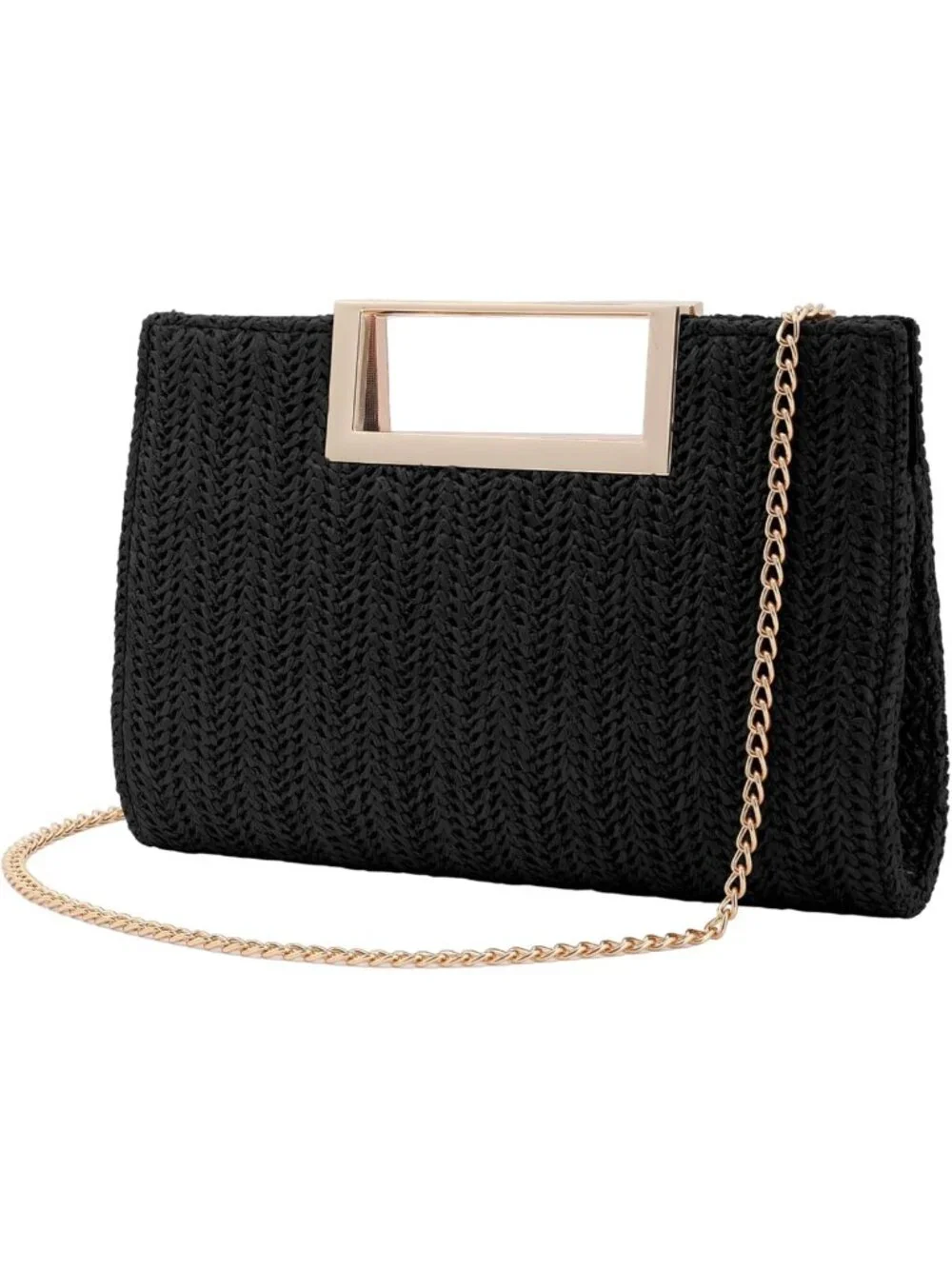 Stylish Women's Straw Raffia Clutch Purse, Woven Handbag with Crossbody Strap